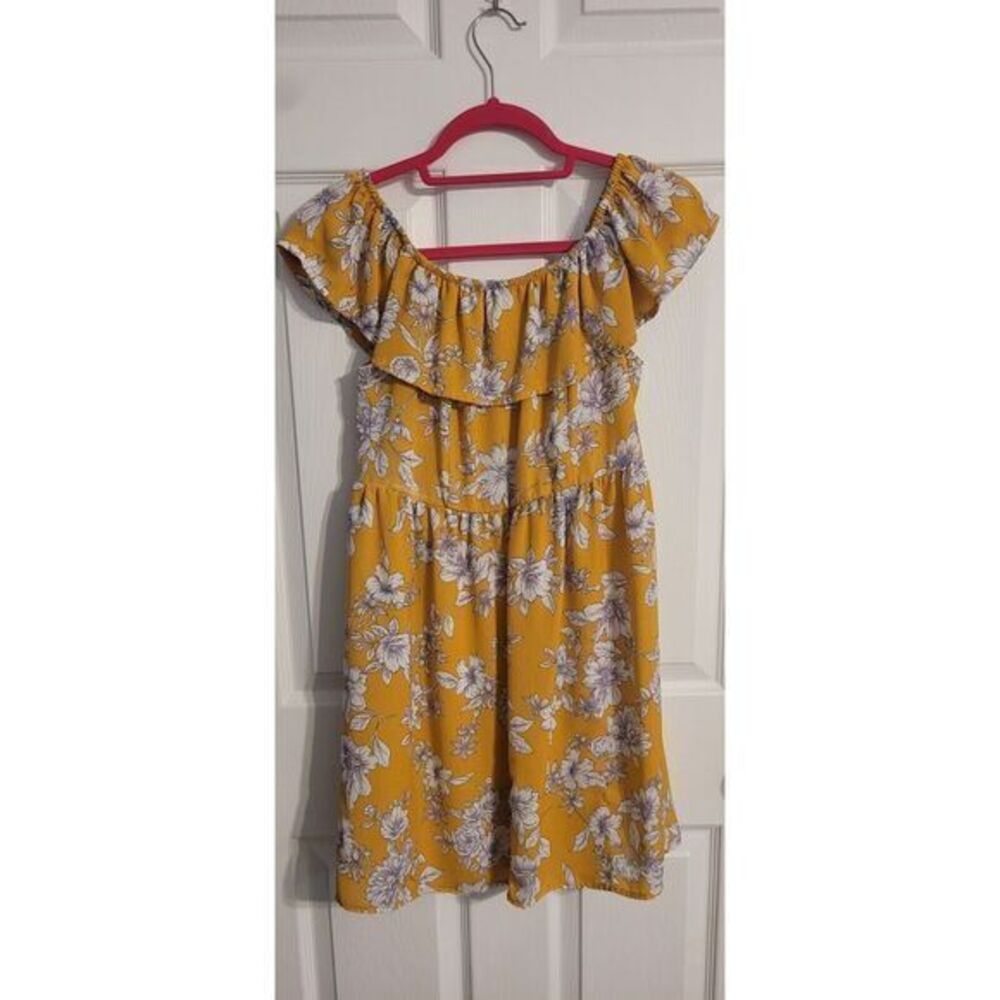 Xhilaration Women's Yellow Floral Ruffled Dress Size M